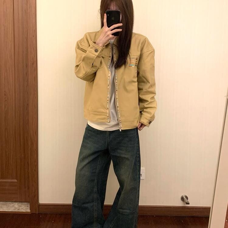 春秋季美式复古字母刺绣工装外套小众设计感情侣百搭宽松夹克潮流,男装夹克,星座506A