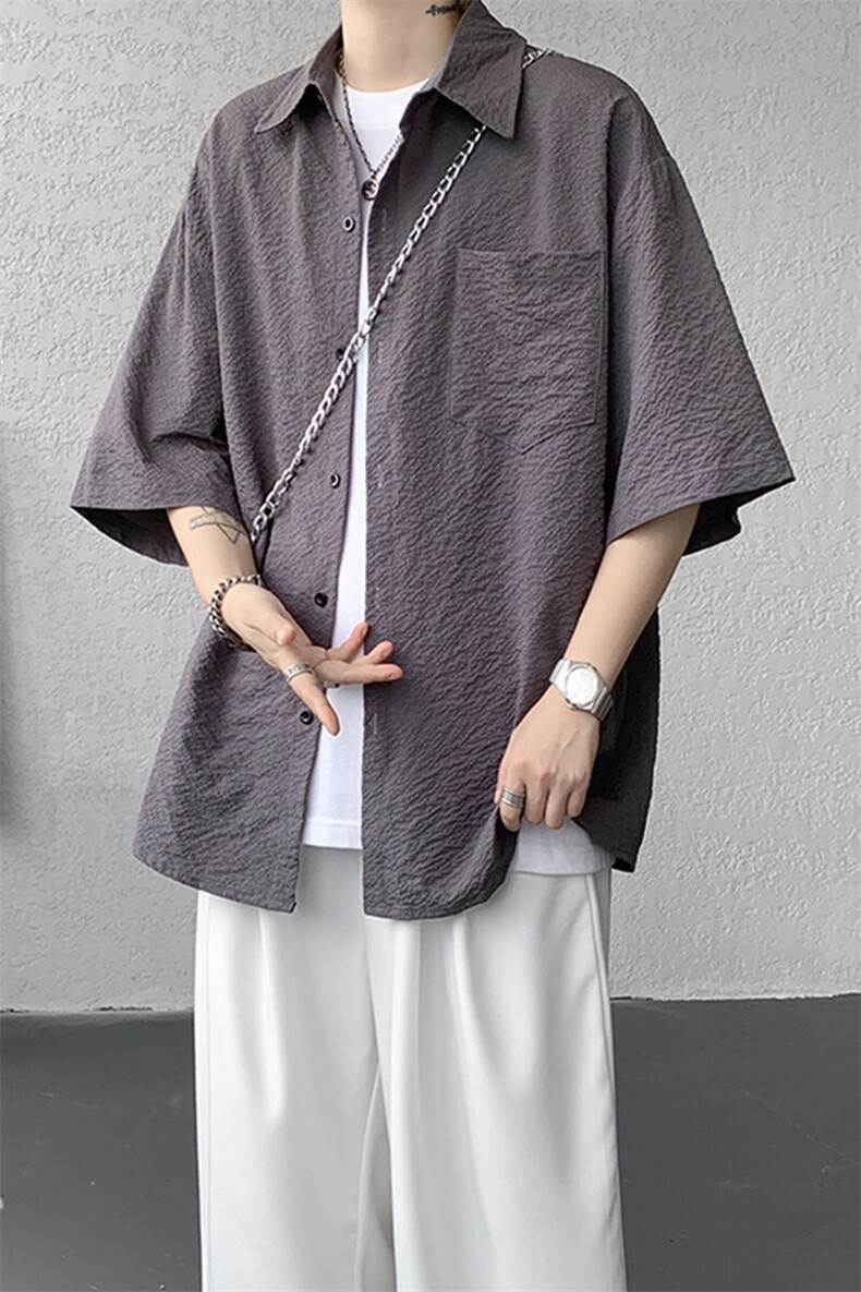 8XL-M泡泡纱盐缩肌理短袖衬衫男夏季冰丝外套防晒衬衣DC28011P36,男装衬衫,电商B312
