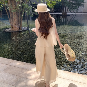 超仙时尚阔腿裤套装女2026夏季新款洋气减龄显瘦绝美巨好看三件套图片