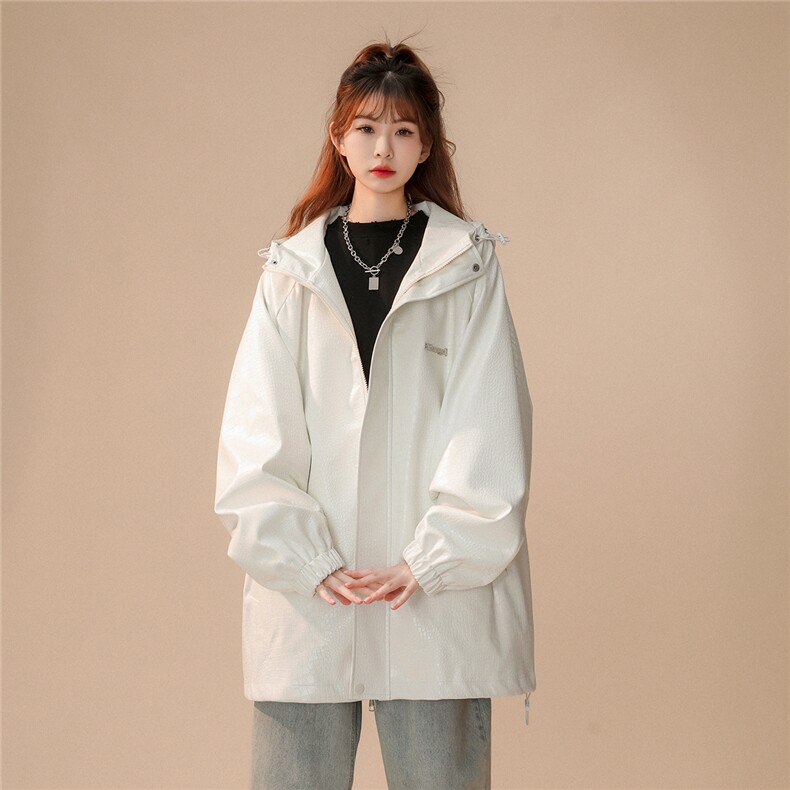 1鳄鱼纹连帽冲锋衣大码M-5XL面层：PU皮夹克女JK8744P90控128,男装夹克,星座226-2