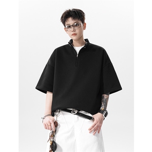 金属扣半拉链翻领polo衫短袖t恤 XH113-特p38图片