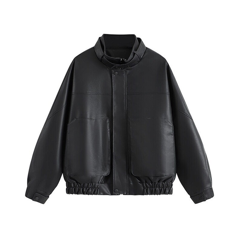 秋新品跨境男装PU皮夹克男士潮流修身机车服皮衣男潮流2307-P95图片