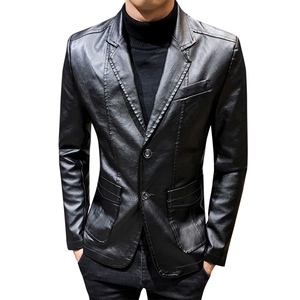 X812-P95青年男士休闲时尚皮衣韩版潮流小西装pu皮西服男修身外套图片