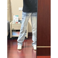 【有货】NZ455HH-特P42冰蓝闪电纹水洗牛仔裤男女直筒裤子，男装牛仔裤，星座1007（原301D）