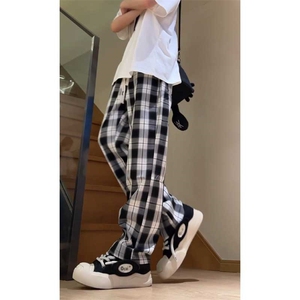 港风格子休闲裤百搭显高显瘦方格阔腿裤宽松版型 K613 P-45图片