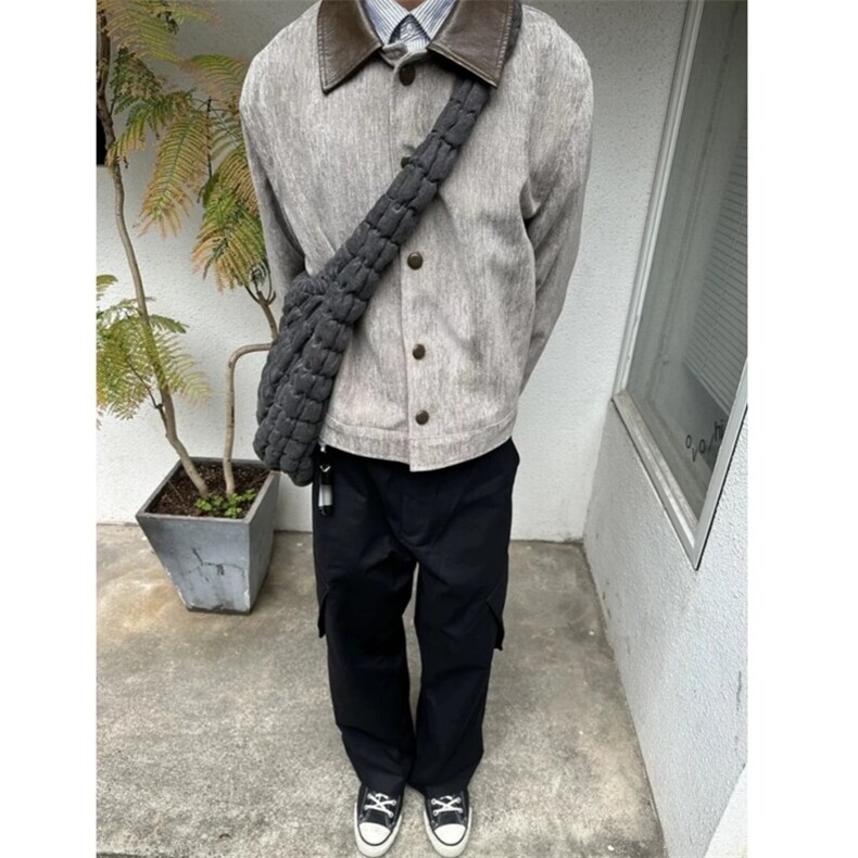 现货自制卡其棕皮领雪尼尔夹克宫廷味,男装夹克,星座910A