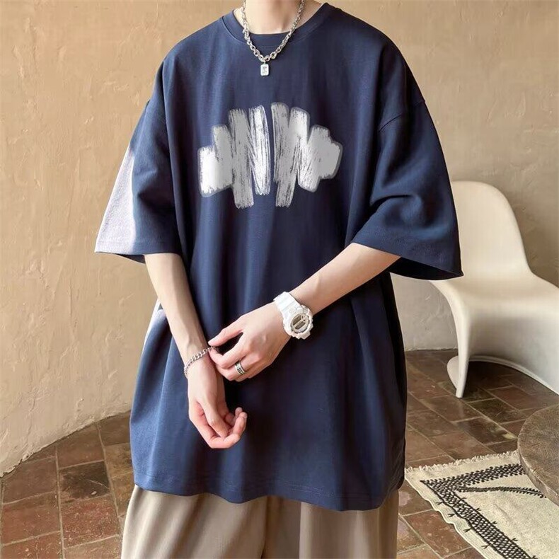 涂鸦纯棉短袖t恤男款夏季2025新款潮牌潮流宽松日系280g重磅男生图片