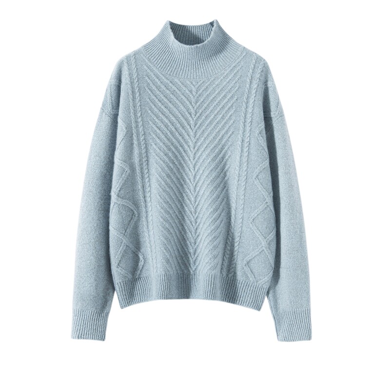 2025年秋季时尚百搭通勤简约休闲7针花纱菱形半高羊绒衫，女装羊绒衫，轻暖羊绒