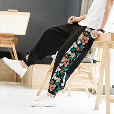 风冰丝潮刺绣男休闲裤宽松束脚运动裤休闲长裤019-p70，男装休闲裤，星座816-2（原B366-1）