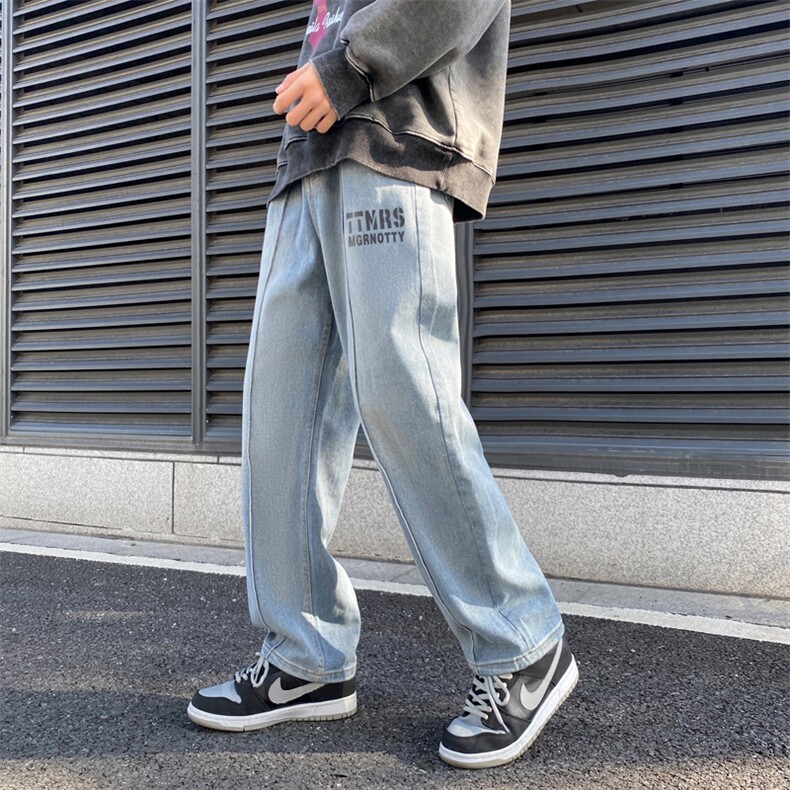 牛仔裤男款美式oversize冬季阔腿裤高街ins潮牌宽松N0566-P40,男装牛仔裤,星座308B-1