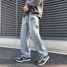 牛仔裤男款美式oversize冬季阔腿裤高街ins潮牌宽松N0566-P40，男装牛仔裤，星座308B-1