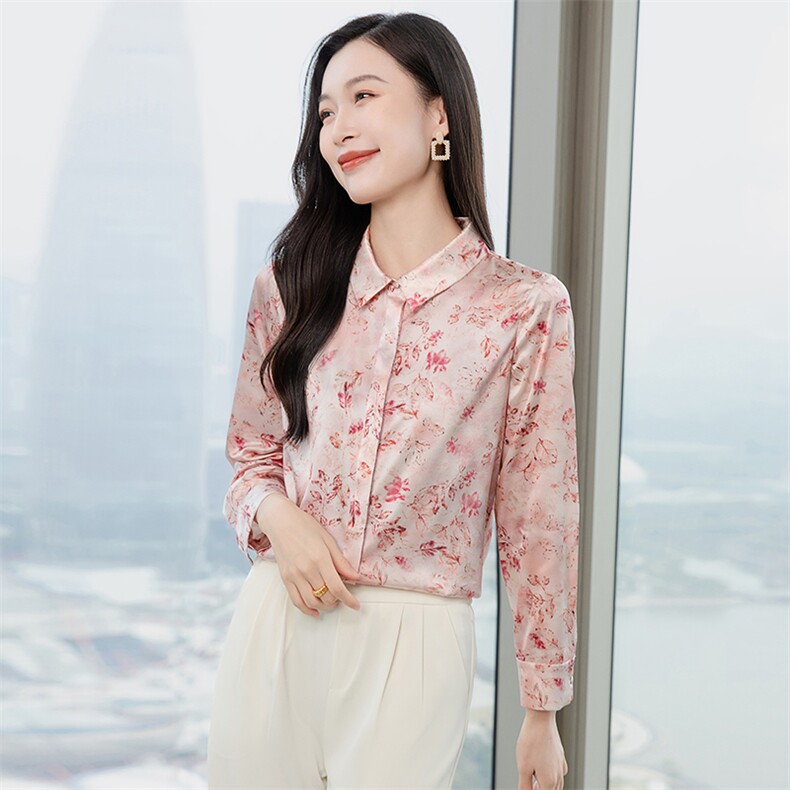 印花重磅真丝衬衫女长袖2026春装暗扣宽松衬衣小衫丝绸真丝上衣,女装衬衫,阿舍尔精品