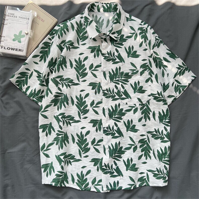 现货百搭休闲碎花衬衫沙滩风夏季短袖衬衣男,男装衬衫,星座510-1