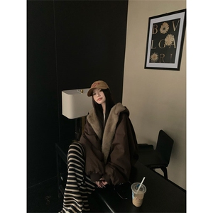 两面穿现货重磅短款座山雕棉衣男女双面穿毛毛绒棉服加厚外套