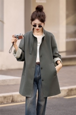 风衣女中长款2025秋季新款今年流行格子巨好看的韩系休闲立领外套，女装风衣，牡丹诺