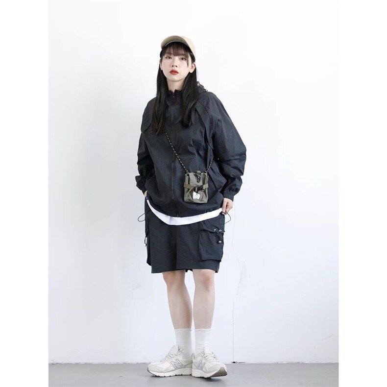 日系户外连帽防晒衣女夏季新款透气防紫外线轻薄反光条防晒服外套,男装防晒衣,星座1210-1