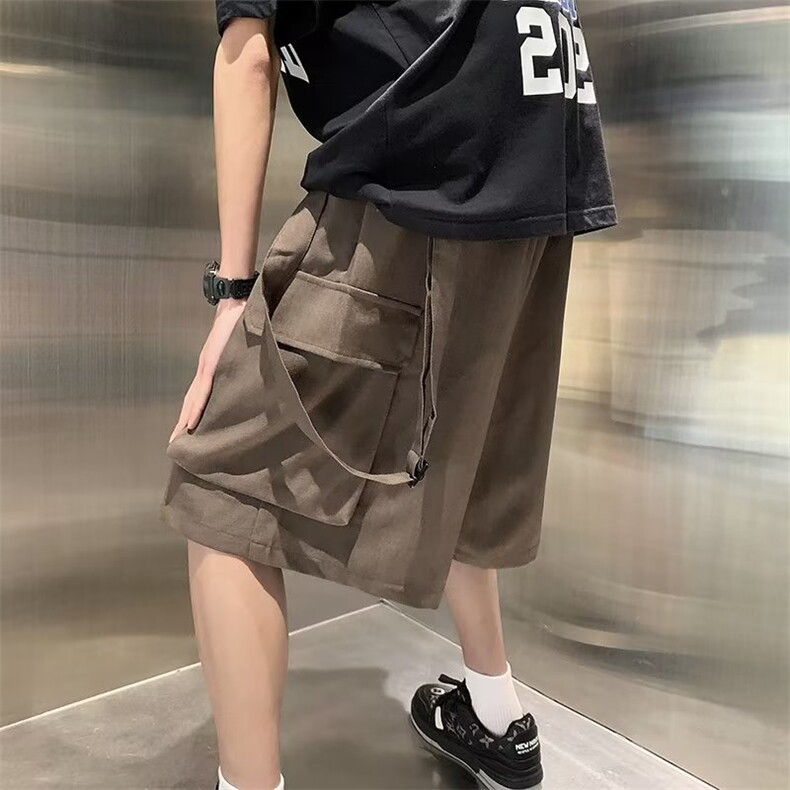 背带短裤男港风潮流口袋帅气2023夏季新款ins宽松五分裤K3691-P38,男装休闲裤,星座412-3