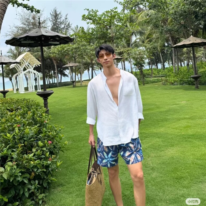 老钱风立领亚麻衬衫男士夏季痞帅慵懒松弛感休闲度假防晒衬衣937,男装防晒衣,星座710