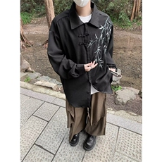 新中式长袖衬衫男款春秋竹子印花唐装汉服宽松休闲外套45339-p45，男装衬衫，星座1008