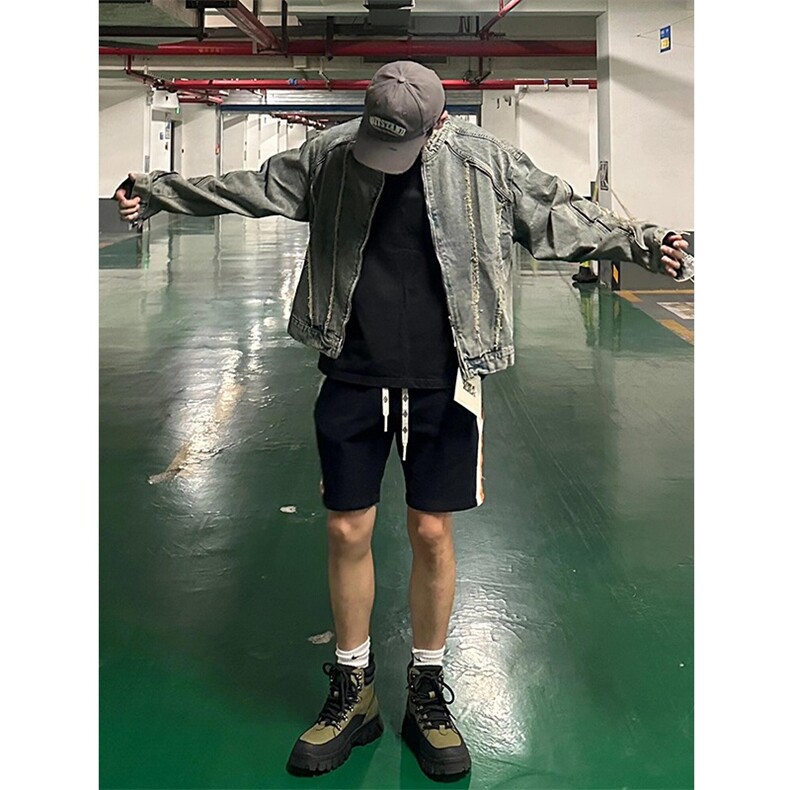 美式复古解构毛边水洗牛仔夹克男款机车风帅气外套上衣潮XJK08,男装夹克,星座208-5