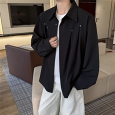 春秋男士衬衫外套韩版休闲长袖衬衫打底西装领铆钉装饰衬衫P42，男装T恤，电商B319