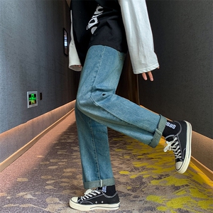 送腰带~港风宽松秋季中性INS风直筒阔腿裤牛仔裤男9258-P35图片