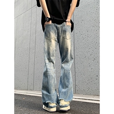 B221美式ins高街暗黑小众夏季重工艺破洞牛仔裤LK24178-P65控88，男装牛仔裤，电商B221