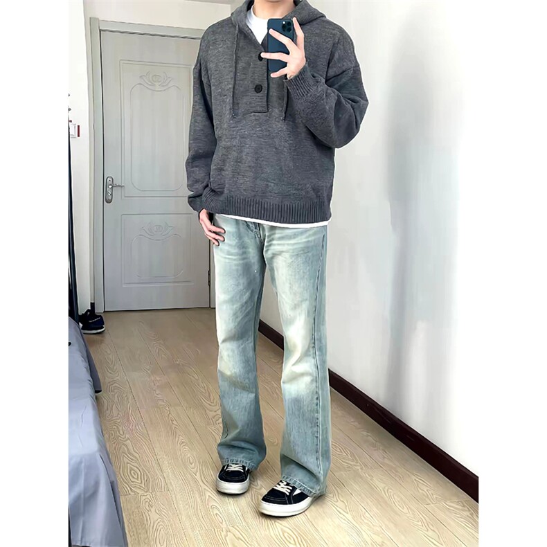 重磅秋冬装北极绒开衫毛衣美式复古休闲慵懒风针织衫加厚连帽外套,男装针织衫/毛衣,电商A486