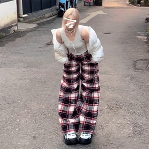 2025美式复古个性格纹抽绳长裤松弛感休闲百搭拖地裤男女in图片