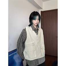 秋款男女假两件夹克衫工装大口袋条纹拼接中性风外套JK0049P68，男装夹克，星座1013-1