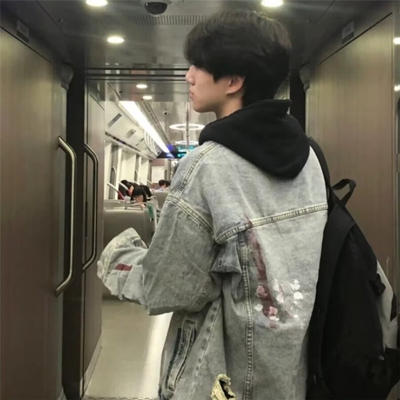 小众设计涂鸦扎染破洞蓝色牛仔外套男款潮流百搭宽松休闲夹克上衣,男装工装外套,星座601-1