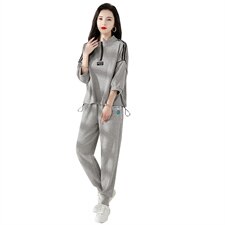 灰色运动服套装女夏薄款七分袖2025年韩版宽松休闲时尚卫衣两件套，女装套装/套裙，梦懿尔