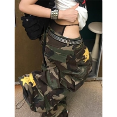 美式高街cleanfit星星迷彩刺绣工装牛仔裤男士宽松垂感直筒阔腿裤，男装牛仔裤，星座506A