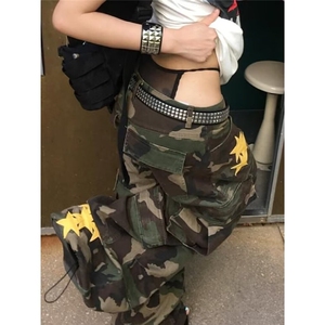美式高街cleanfit星星迷彩刺绣工装牛仔裤男士宽松垂感直筒阔腿裤图片
