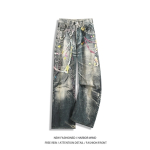 抖音品质夏季新款美式高街裤链宽松牛仔裤B315-K25445-特p50控98图片