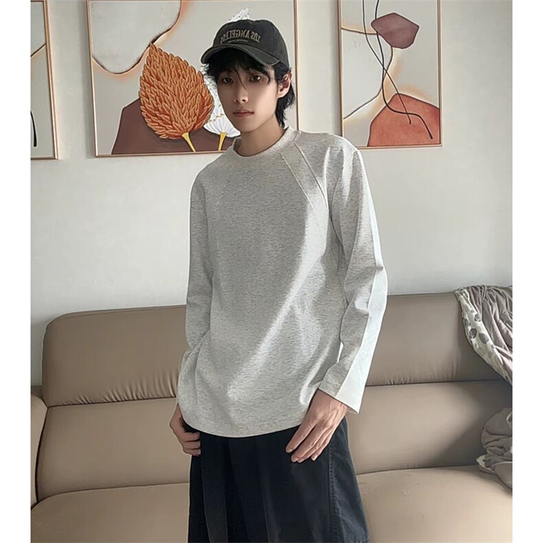 抖音得物品质26春装美式高街宽松 曼巴棉螺纹拼接卫衣圆领长袖T恤图片