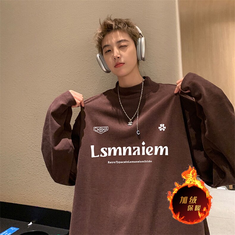 一件过冬重磅保暖针织衫德绒加绒加厚卫衣半高领打底长袖T恤DR98,男装T恤,电商A486