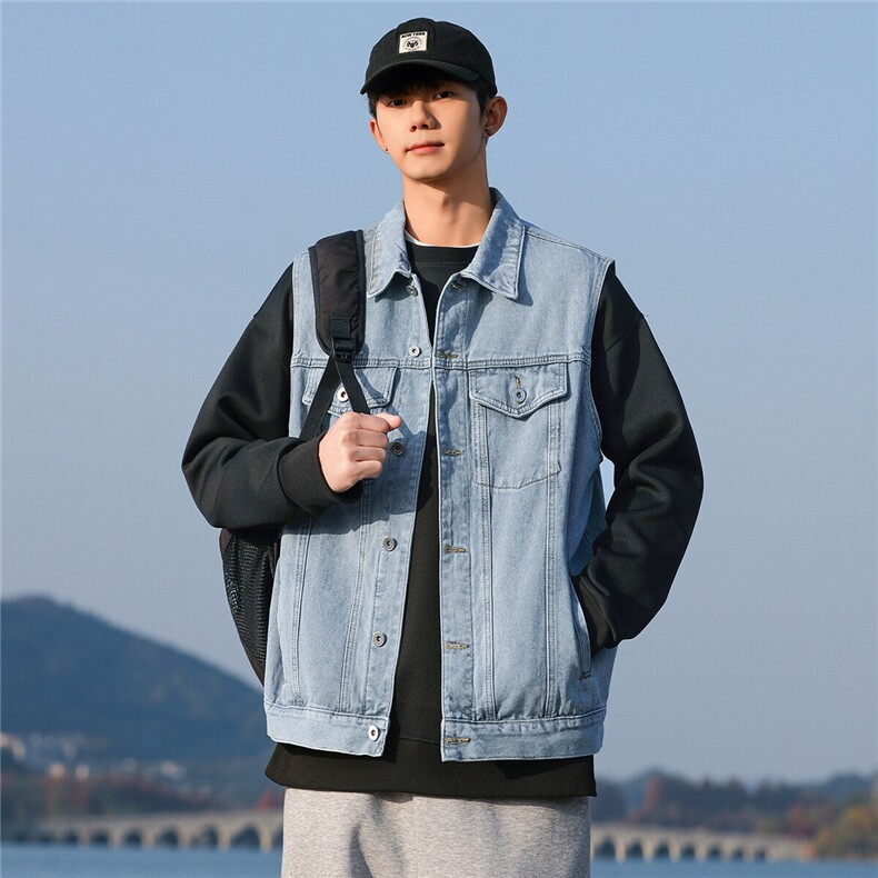 现货马甲春季新款水洗净版翻领牛仔夹克M808-P50图片