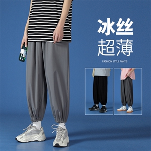 2024夏季冰丝裤男潮流运动裤薄款休闲九分裤宽松男裤DK05P30图片