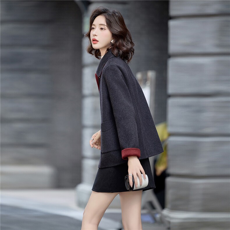 时尚撞色双面绵羊毛外套女2025秋冬新款宽松显瘦气质翻领毛呢大衣,女装双面呢大衣,美沁