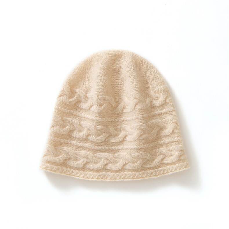 2025年春季新款百搭女士麻花双股加厚保暖圆顶帽，帽子，西欧羊绒