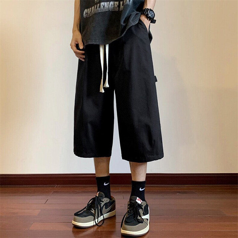 wassuphappy卡其色短裤男夏季薄款潮流宽松运动七分裤休闲中裤子,男装牛仔裤,星座218-1（原230）