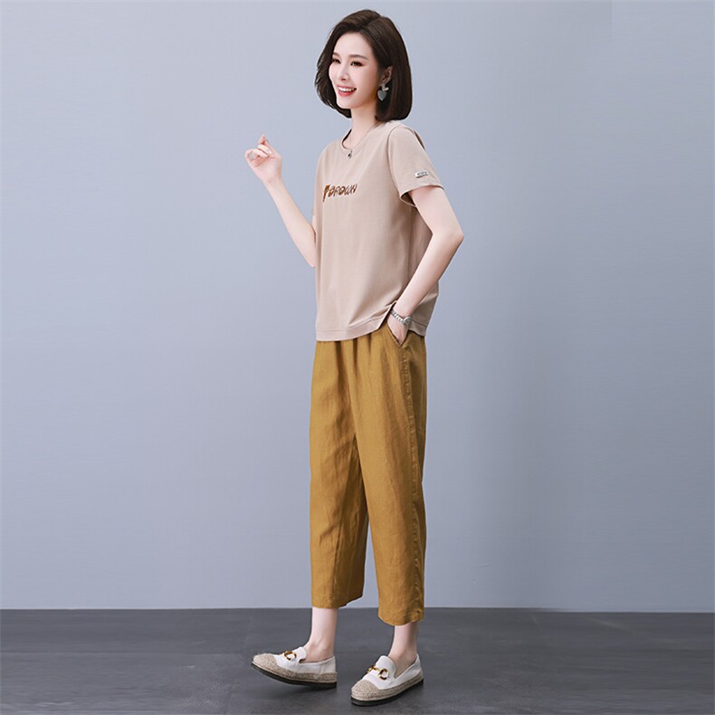 2023夏季新款简约时尚气质宽松休闲舒适刺绣两件套,女装套装/套裙,独衣靓