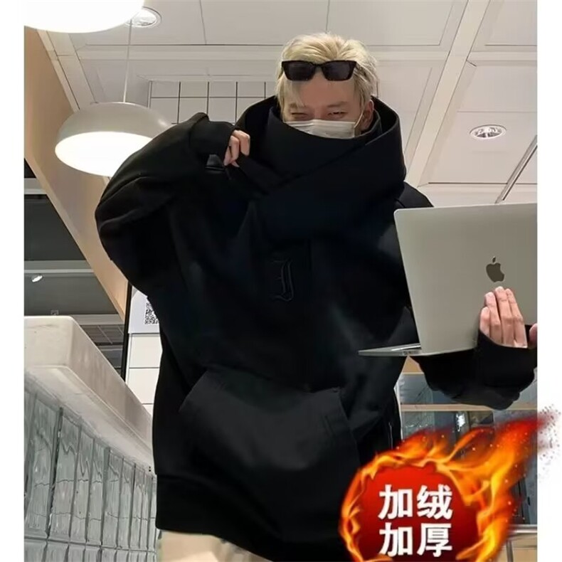 美式重磅高领卫衣男连帽冬季加绒宽松痞帅情侣休闲运动外套ins潮,女装短外套,星座506A