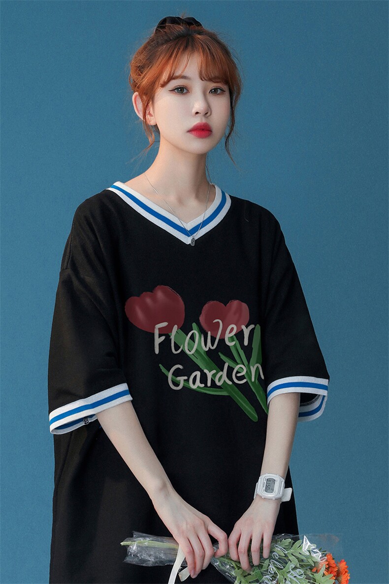中性23新款夏季时尚设计感小众v领宽松ins情侣短袖T恤T880P35控48,男装T恤,A247A