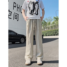 3015#-P45肌理感亚麻冰丝休闲裤男女夏季宽松速干直筒阔腿长裤，男装休闲裤，电商A178