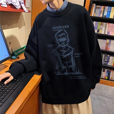 1港风长袖印花毛线毛衣男宽松休闲套头针织衫MY7463P48加绒P65，男装针织衫/毛衣，星座226-2