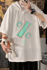 LD54171-P45连帽短袖t恤男大码胖子带帽五分袖中袖海报风，男装T恤，电商A040