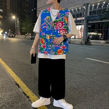 秋新东北大花布马甲修身背心马甲坎肩盘扣演出服男女大码外衣MJ02，男装背心/马甲，星座115A(原星座507）