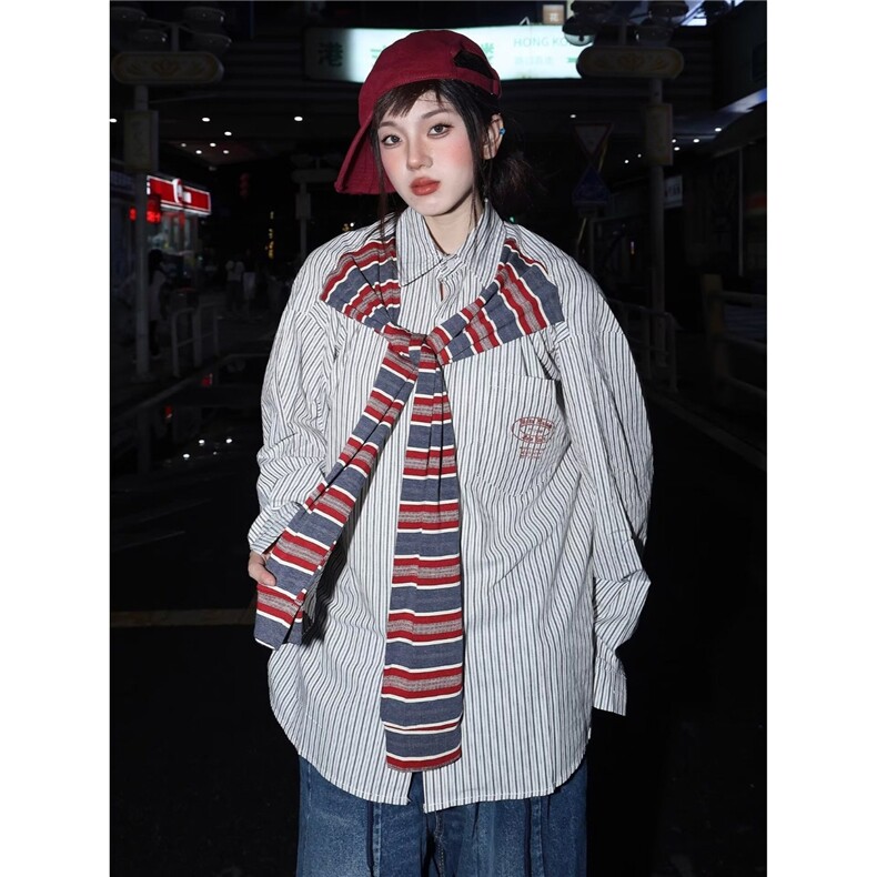 B423-P44简约新款涤棉条纹衬衫潮流文艺时尚百搭原宿流行ins日系，男装衬衫，电商B323A